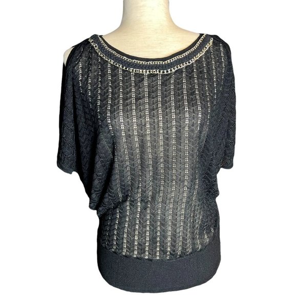CACHE black knit pullover blouse Size Sm EUC - Picture 1 of 6